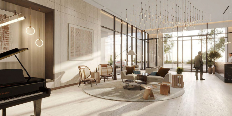 Spacious living room in a luxury apartment at Avenue Park Towers.