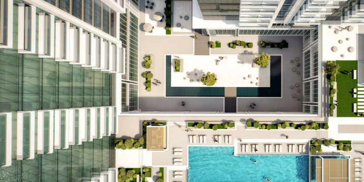 Landscaped gardens and outdoor spaces at Avenue Park Towers.