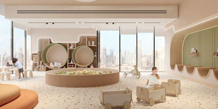 Spacious living room in a luxury apartment at Avenue Park Towers.