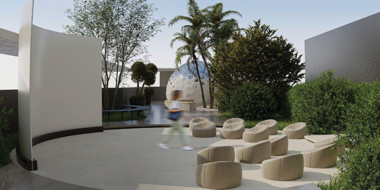 Belle Reve relaxing outdoor living space with seating area.