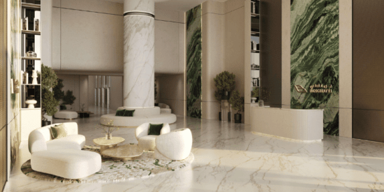 Binghatti Grove elegant lobby entrance with modern design and luxurious finishes.