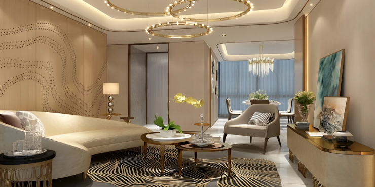 Spacious living room with elegant interiors in DAMAC Riverside Views Marine 2.