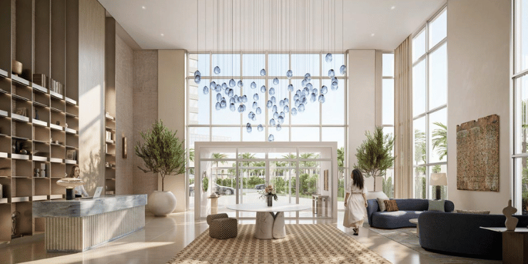 Golf Acres: Elegant lobby with modern design and natural light.