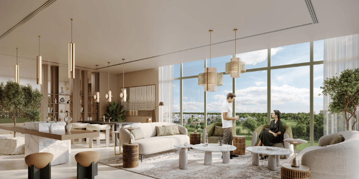 Golf Dale at Emaar South: Bright interiors with large windows and nature views.