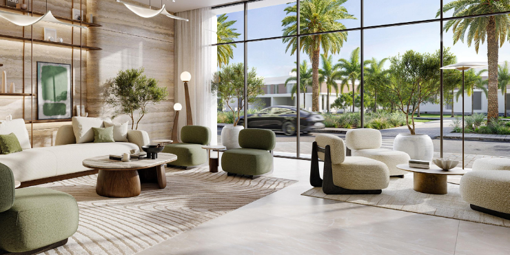 Elegant lobby of Golf Edge Apartments with modern decor.