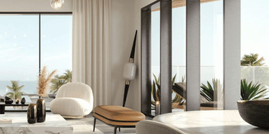 The Grove Fountain Views: Spacious living room with stunning views.