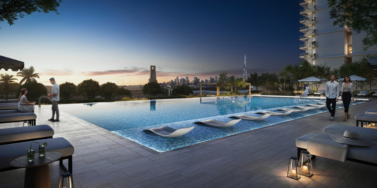 Hillsedge at Dubai Hills Estate: Premium amenities including a swimming pool and yoga deck.