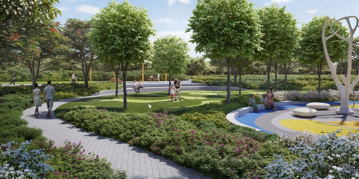 Hillsedge at Dubai Hills Estate: Lush green spaces and walking paths for outdoor activities.