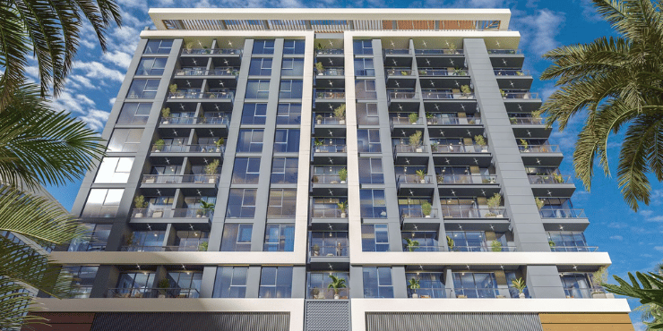 Communal gardens and play area at Olivo Park Residences.