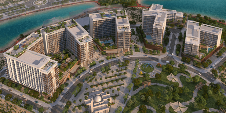 Prime location of Park Five apartments near major Dubai landmarks.