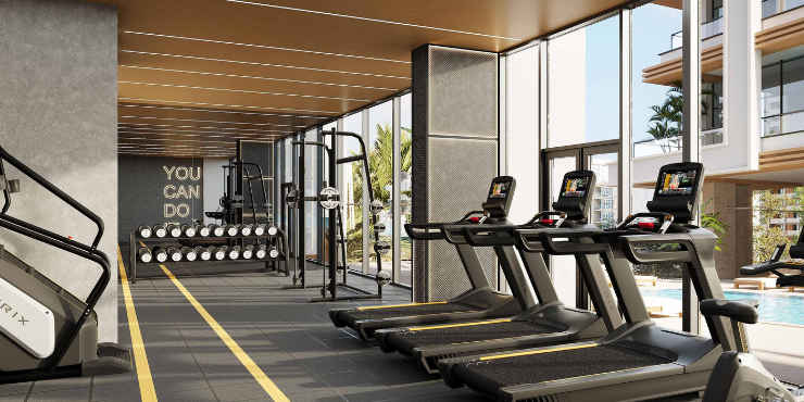 Royal Regency Suites well-equipped fitness center in Business Bay.