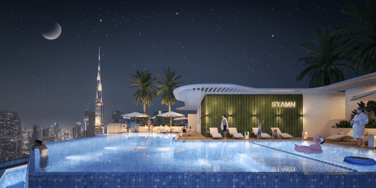 Stamn One Residences rooftop pool with city views