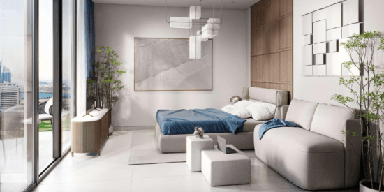 Tetris Tower JVC – Spacious 1-bedroom apartment with modern design.