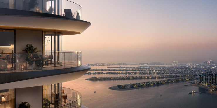 The Bristol at Emaar Beachfront panoramic view of the Dubai skyline from a private balcony.