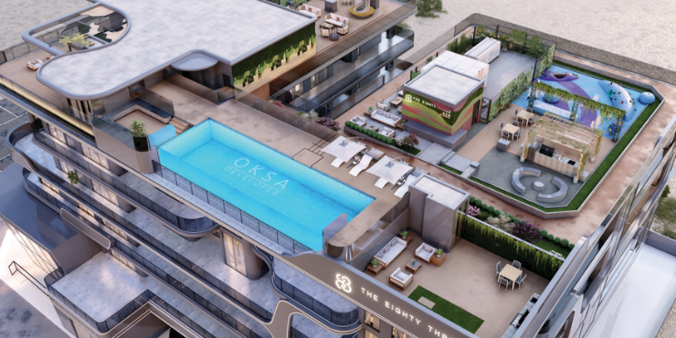 The Eighty Three rooftop infinity pool with stunning views and a children's play zone.