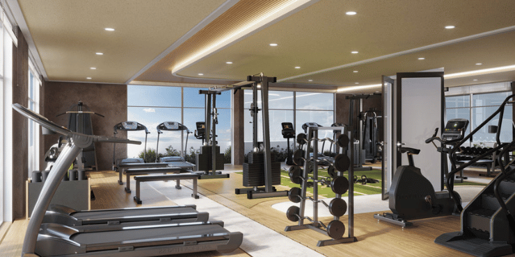 Vega Residence gym facilities in Dubai Sports City.