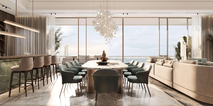 Waldorf Astoria Residences: Elegant dining with stunning views.