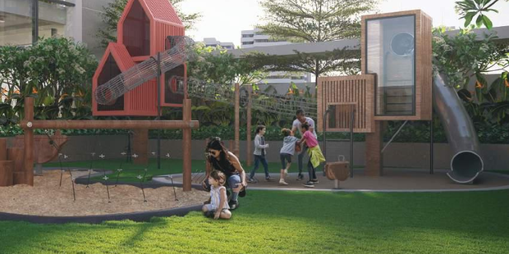 Family-friendly kids' play area at Blossom 76 in JVC