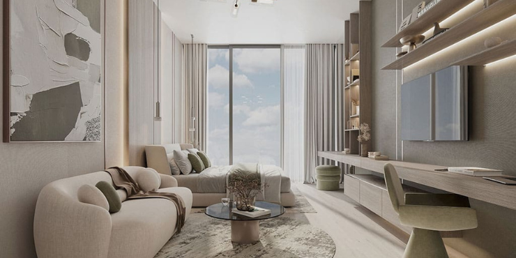 Cove Living Residence exterior view showcasing the 37-storey luxury tower in DubaiLand.