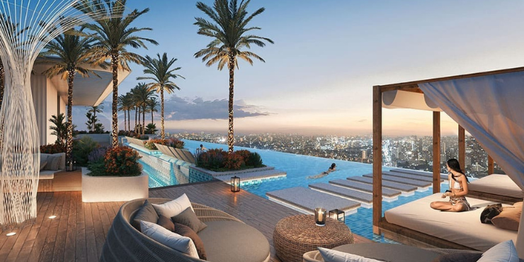Cove Living Residence exterior view showcasing the 37-storey luxury tower in DubaiLand.