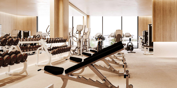 Fitness center in Floarea Grande, fully equipped for residents' wellness.