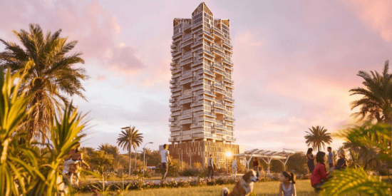 Modern architecture of Gharbi II Residences at JVC, Dubai.