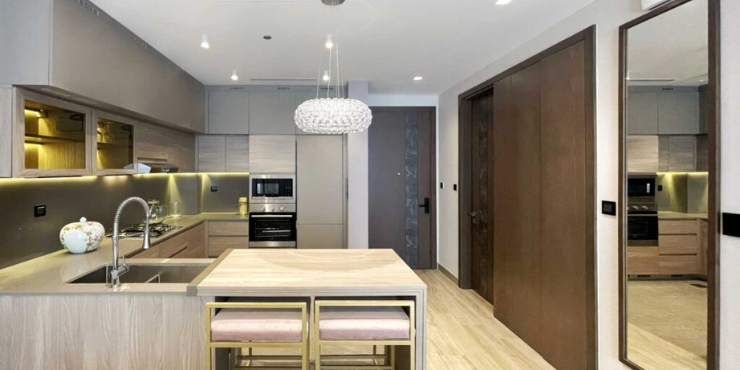 Modern kitchen with high-end finishes in Haven Villas at the Sanctuary.