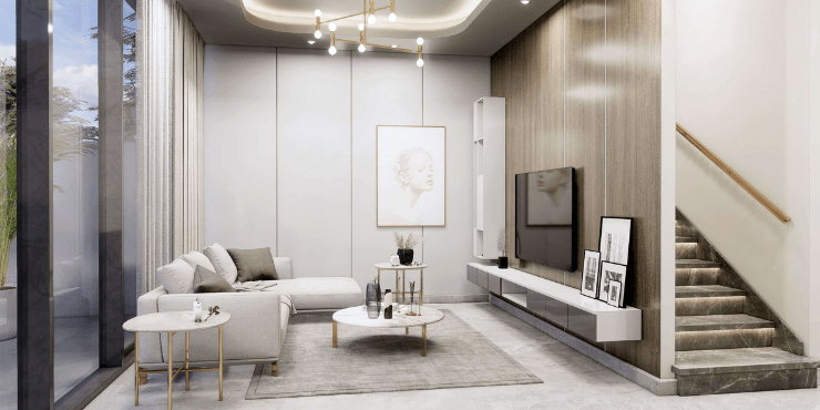 Spacious living room in a 2-bedroom apartment at Lucky Royale Residence