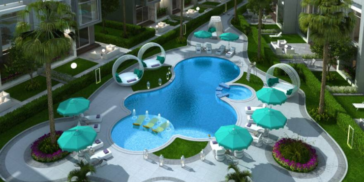 Swimming pool area at Royal Park South Villas, JVC, Dubai.