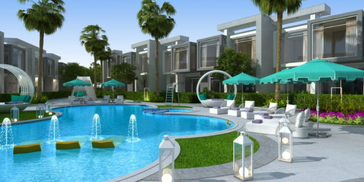 Swimming pool area at Royal Park South Villas, JVC, Dubai.