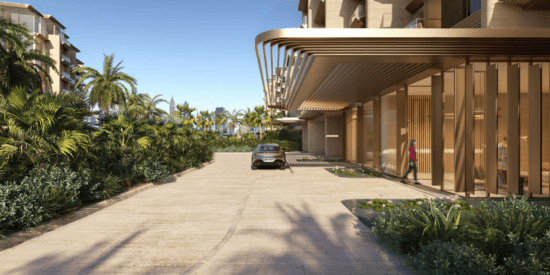 Residents walking along tranquil walking paths at Solaya at La Mer in Jumeirah, Dubai.