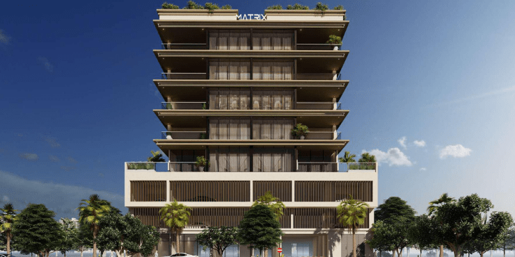 Solcasa Residences exterior view with sleek architecture and glass.