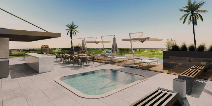 Luxurious swimming pool at The Roof Residence, Nad Al Sheba 1.