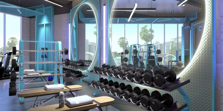 Fully equipped fitness centre at The VYBE in Jumeirah Village Circle.