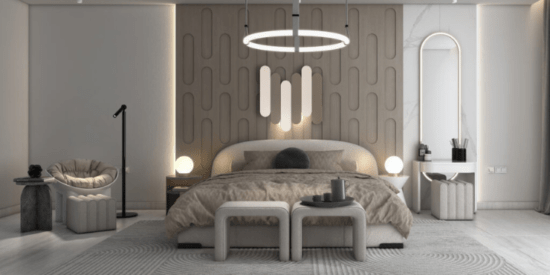 Stylish bedroom with contemporary design at The Vyne Residences, Dubai.