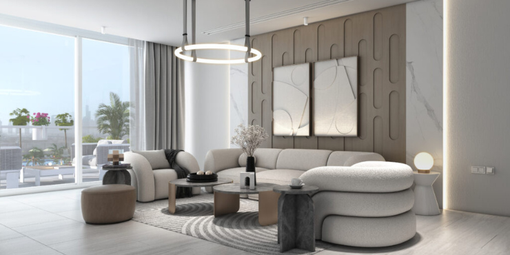 Spacious living room with modern interiors in a luxury apartment at The Vyne Residences, JVT.