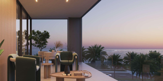 Uno Luxe: Dawn over the resort, showcasing a peaceful and luxurious atmosphere on Al Marjan Island.