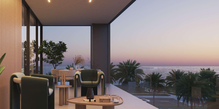 Uno Luxe: Dawn over the resort, showcasing a peaceful and luxurious atmosphere on Al Marjan Island.