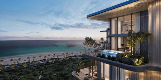 Villa del DIVOS exterior view of luxury waterfront apartments at Dubai Islands with stunning sea views.