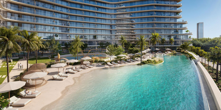 Lush green surroundings of 15 Cascade in Dubai Motor City.