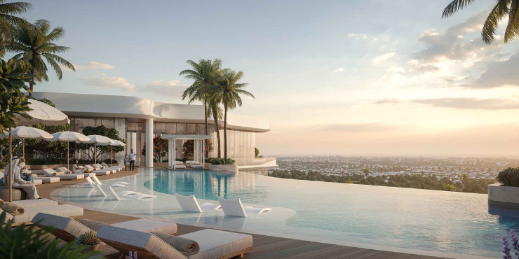 Rooftop view of Dubai Motor City from 15 Cascade apartments.