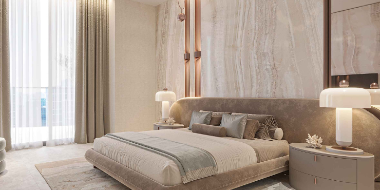 Stylish bedroom with premium finishes at 15 Cascade, Dubai Motor City.