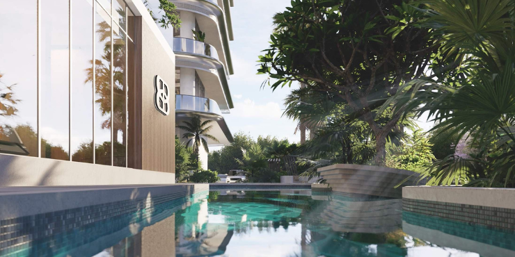 Infinity pool at Bond Enclave with stunning panoramic views of Dubai