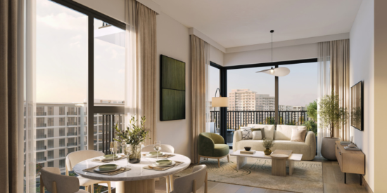 Ellison at Town Square Dubai: Spacious apartment layout with high ceilings.