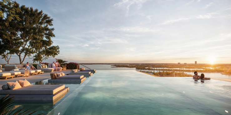 Panoramic view from the infinity pool at Muheira, Al Reem Island