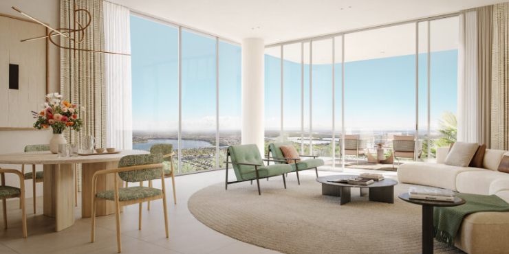 Modern living room with natural light at SOLEA Residences