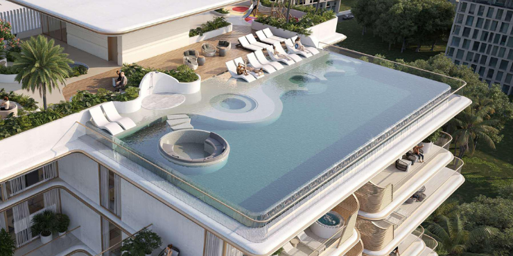 Swimming pool with waterfront views at Sunset Bay 2 Dubai Islands