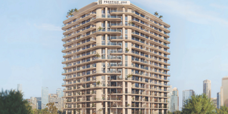 The Boulevard by Prestige One luxury apartment exterior view in Dubai Land Residence Complex.