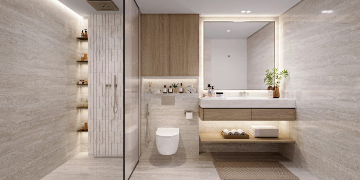 En-suite bathroom with luxury finishes at Woodland Terraces.