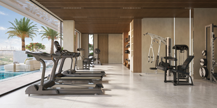 Fitness center at Woodland Terraces, Dubai.